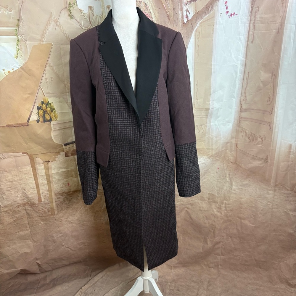NEW Equipment Long Wool-Blend Blocked Arostide Burgundy Tailored Coat - Picture 3 of 12